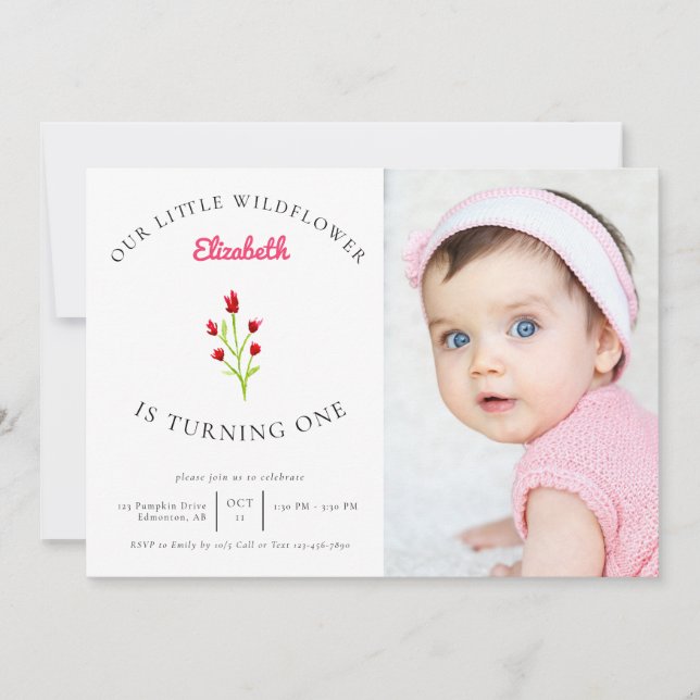 Our Little Wildflower 1st Birthday Floral Photo  Invitation (Front)