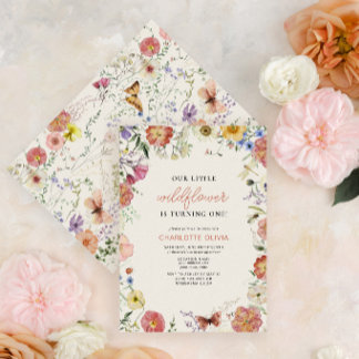 Our Little Wildflower 1st Birthday Pressed Flowers Invitation