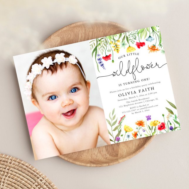Our little wildflower baby girl 1st birthday photo invitation (Creator Uploaded)