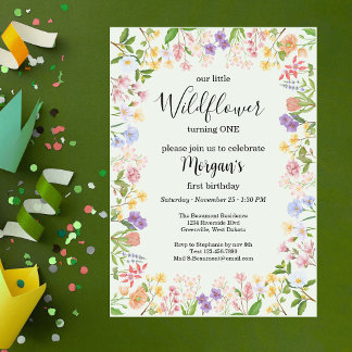 Our Little Wildflower Colorful 1st Birthday Party Invitation