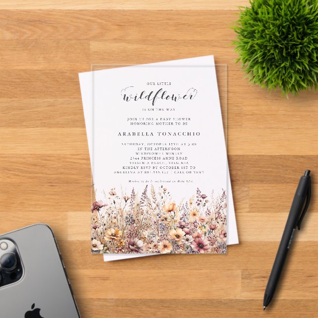 Our Little Wildflower Fall Floral Baby Shower Acrylic Invitations (Insitu (Invitation Card))