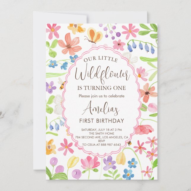 Our Little Wildflower Girl First Birthday  Invitation (Front)
