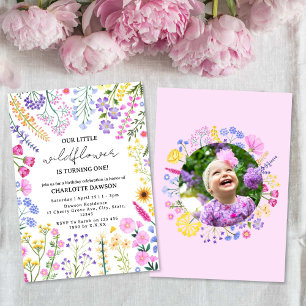 Our Little Wildflower Girl First Birthday Photo Invitation