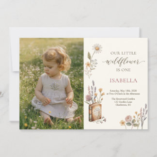 Our Little Wildflower Photo Girl First Birthhday Invitation