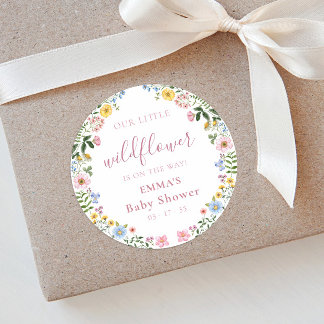 Our Little Wildflower Watercolor baby Shower Classic Round Sticker