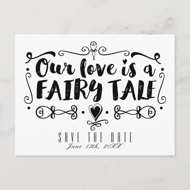 OUR LOVE IS A FAIRY TALE Wedding Save the Date Announcement Postcard (Front)