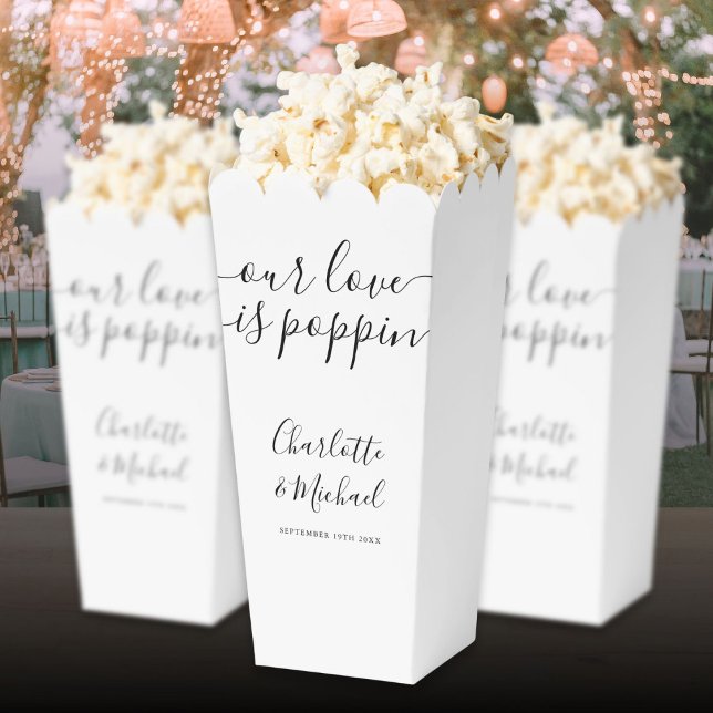 Our Love Is Poppin Black And White Popcorn Favor Box (Our Love Is Poppin Black And White Popcorn Favor Boxes)