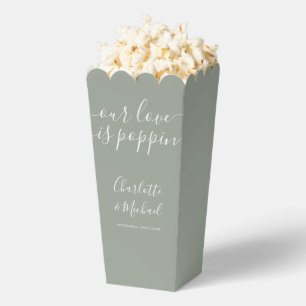 Our Love Is Poppin Sage Green Wedding Popcorn Favor Box