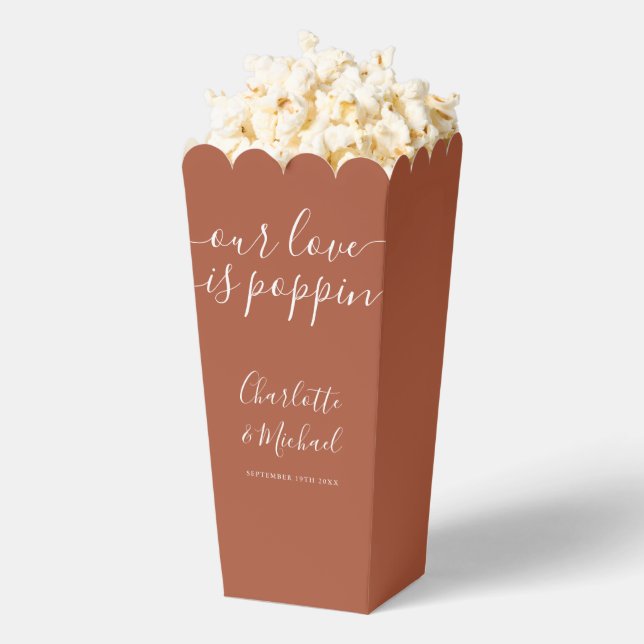 Our Love Is Poppin Terracotta Wedding Popcorn Favor Box (Popped)