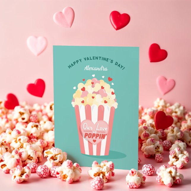 Our Love is Popping Cute Popcorn Valentine Card (Our Love is Popping Cute Popcorn Happy Valentines Holiday Card (Front))