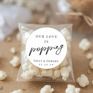 Our Love is Popping Wedding Popcorn Favour Classic Round Sticker