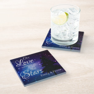 Our love is written in The Stars Night sky Name Glass Coaster