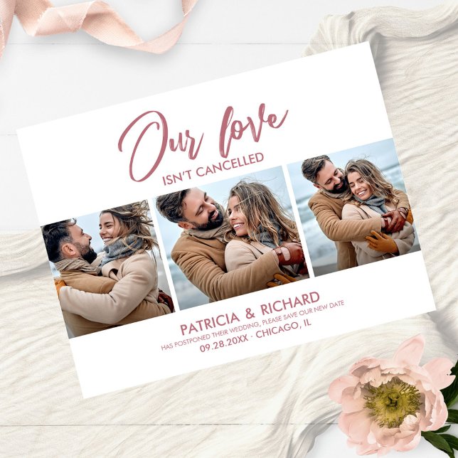 Our Love Isn’t Cancelled Wedding New Date 3 Photo Postcard (Creator Uploaded)