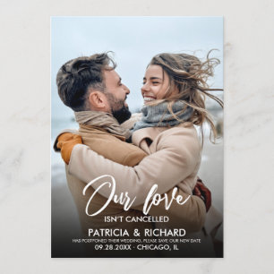 Our Love Isn’t Cancelled Wedding New Date Photo Invitation