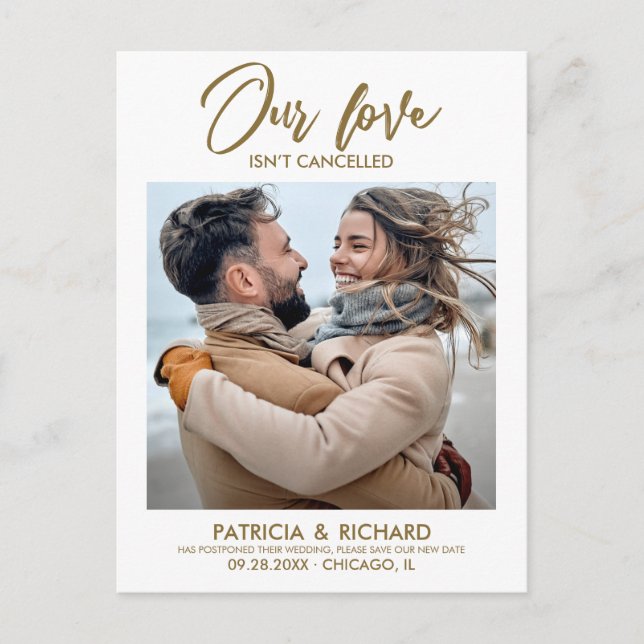 Our Love Isn’t Cancelled Wedding Postponement Postcard (Front)