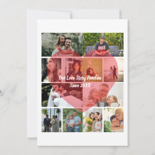 Our Love Story 12 Photo Timeline Couple Collage Card
