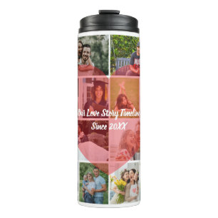 Our Love Story 12 Photo Timeline Couple Collage Thermal Tumbler