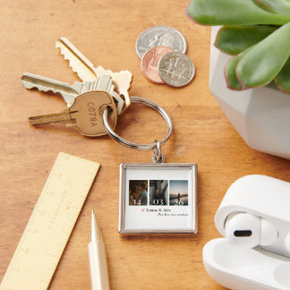Our Love Story Custom Date Photo Collage Keychain