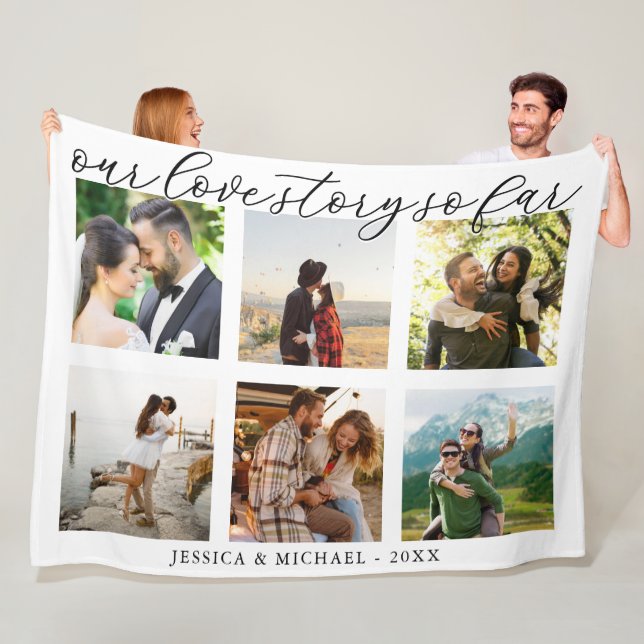 Our Love Story Photo Collage Wedding Anniversary Fleece Blanket (In Situ)
