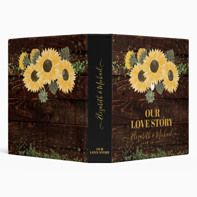 Our Love Story Rustic Sunflowers Wedding Binder (Background)