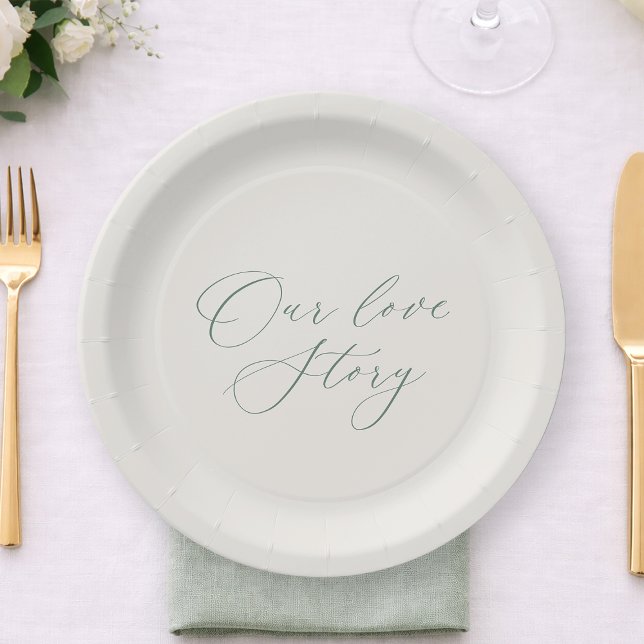 Our Love Story Sage Green Wedding Plates (Creator Uploaded)