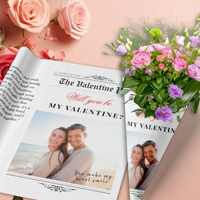 Our Love Story Valentine's Day Newspaper Flower Wrapping Paper (Our Love Story Valentine's Day Newspaper Flower Wrapping Paper)
