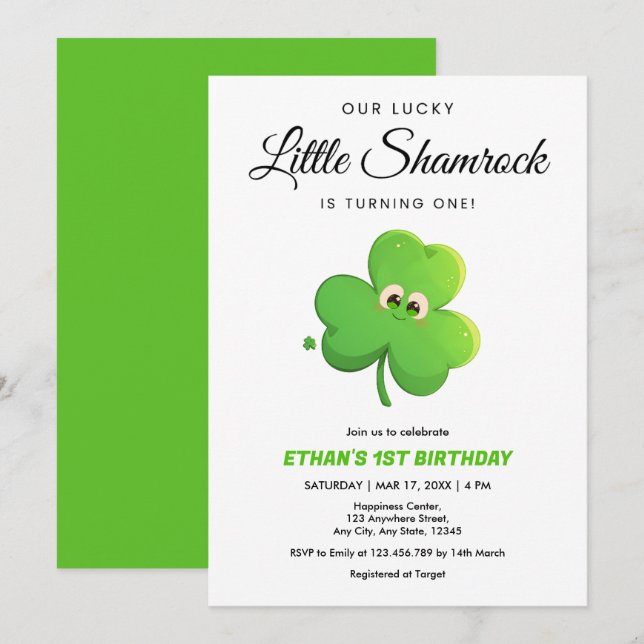 Our Lucky Little Shamrock 1st Birthday   Invitation (Front/Back)