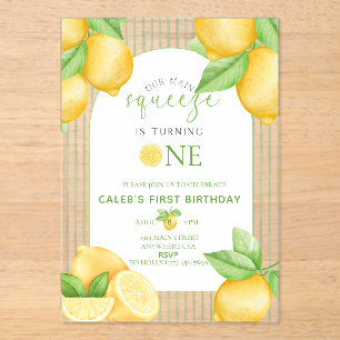  Our Main Squeeze Lemon 1st Birthday Invitation
