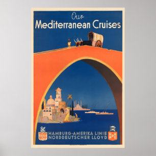 Our Mediterranean Cruises Vintage Travel Poster