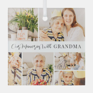 Our Memories with Grandma Modern Photo Collage Glass Ornament