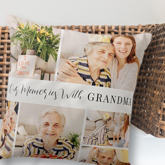 Our Memories with Grandma Modern Photo Collage Throw Pillow (Creator Uploaded)