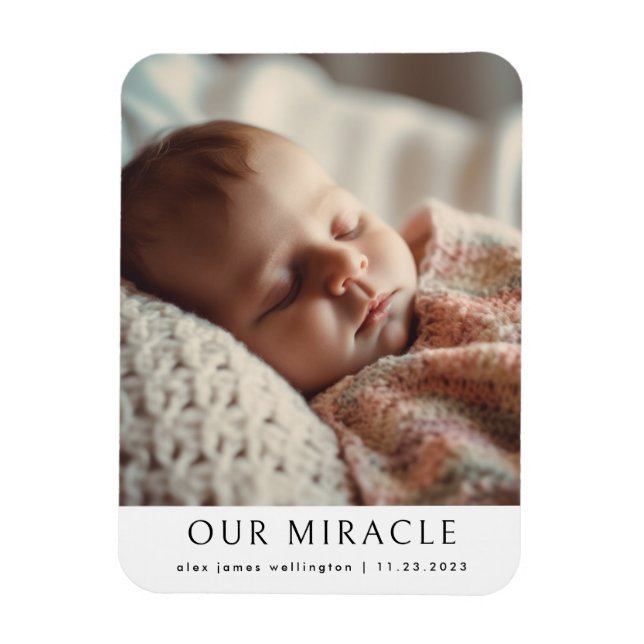 Our Miracle Modern Photo Baby Birth Announcement Magnet (Vertical)