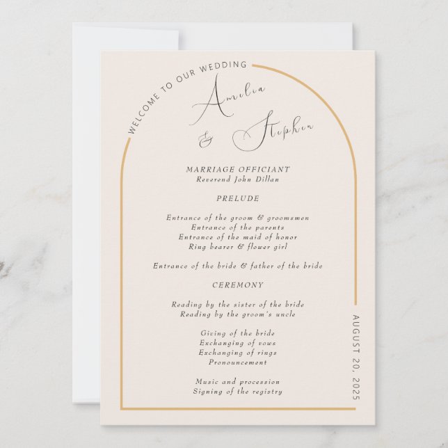 Our Modern Arch with Real Foil Wedding Program (Front)