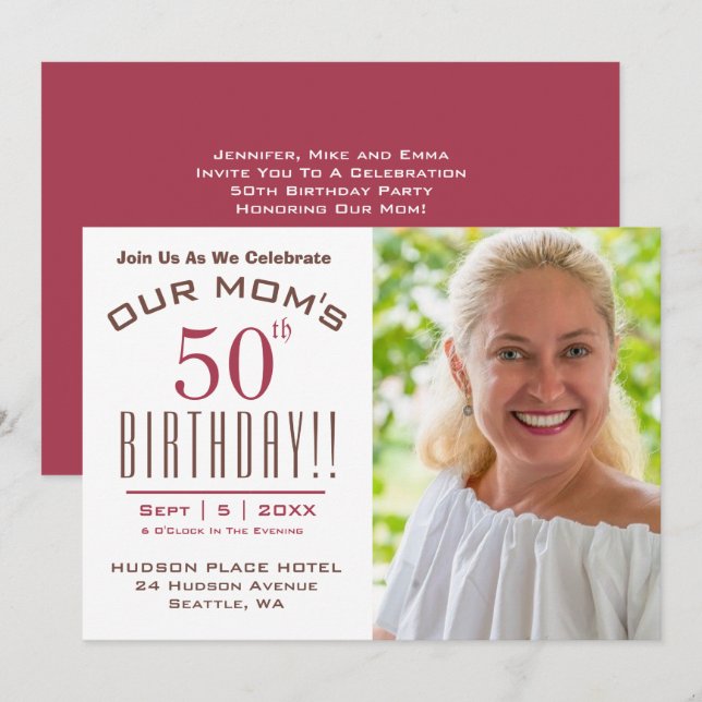 OUR MOM'S 50th Birthday - Photo Party Invitation (Front/Back)