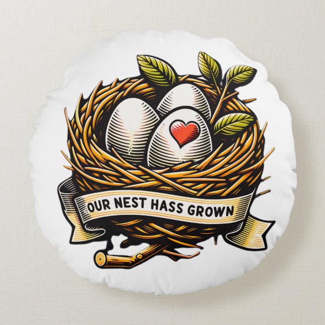 Our Nest Has Grown Family Love Round Pillow (Front)