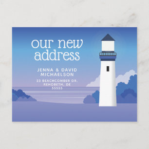 Our New Address Beach and Lighthouse Postcard