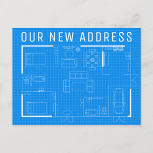 Our New Address   Blue Print Postcard