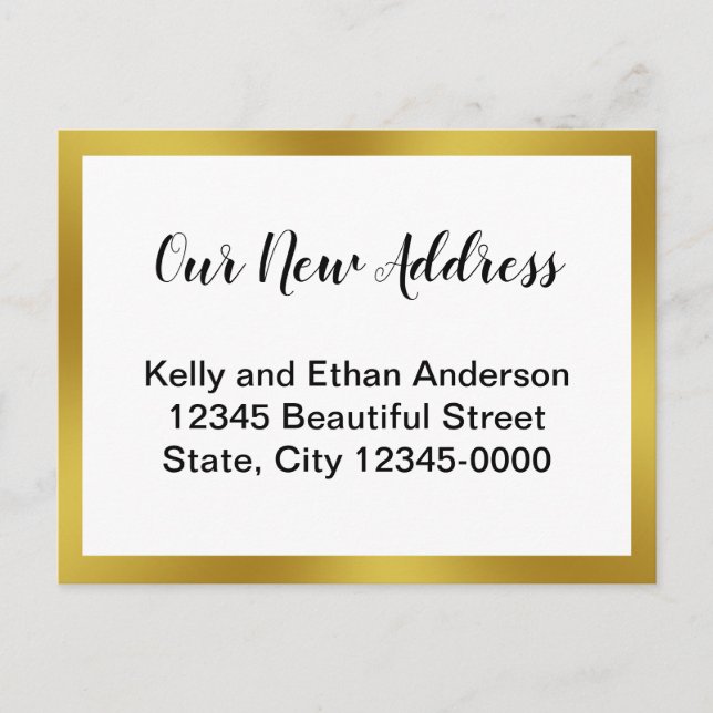 Our New Address Gold and White Moving Announcement Postcard (Front)
