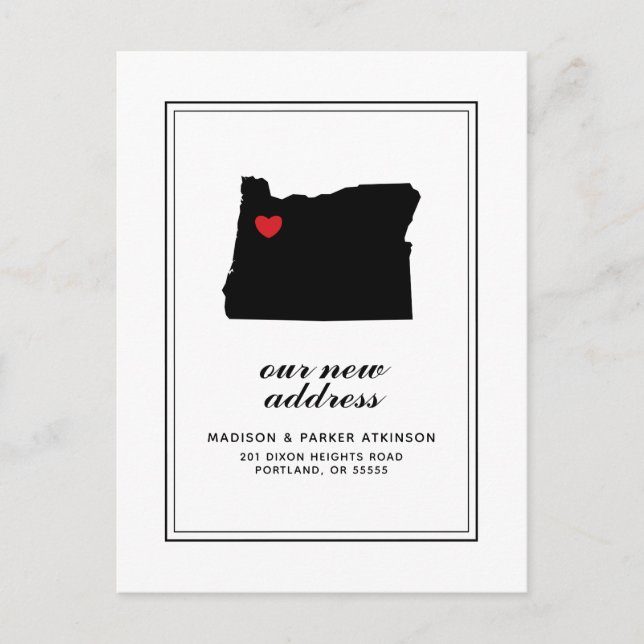 Our New Address in OR | Mark Your City W/Heart Postcard (Front)