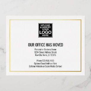 Our New Address Information with Business Logo Foil Invitation Postcard