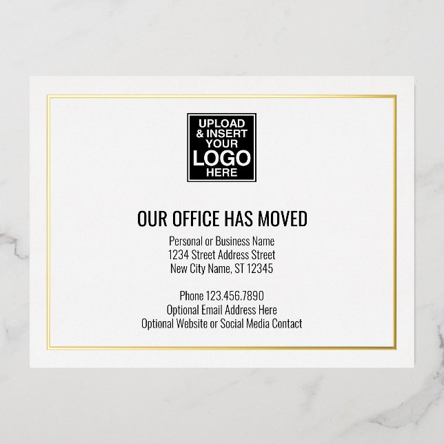 Our New Address Information with Business Logo Foil Invitation Postcard (Front)