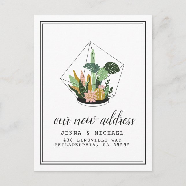 Our New Address | Succulent Terrarium Postcard (Front)