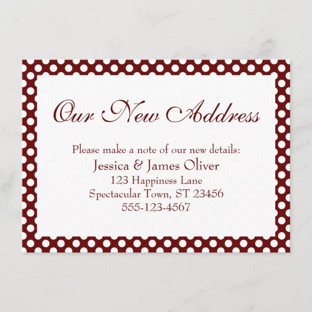Our New Address w/ Burgundy and White Polka Dots Enclosure Card (Front)