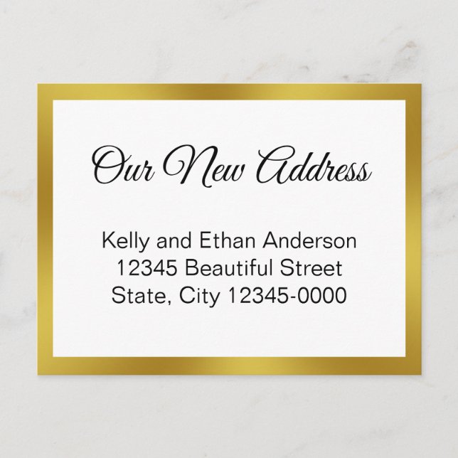 Our New Address White and Gold Moving Announcement Postcard (Front)