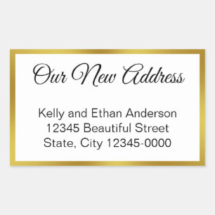 Our New Address White and Gold Moving Announcement Sticker