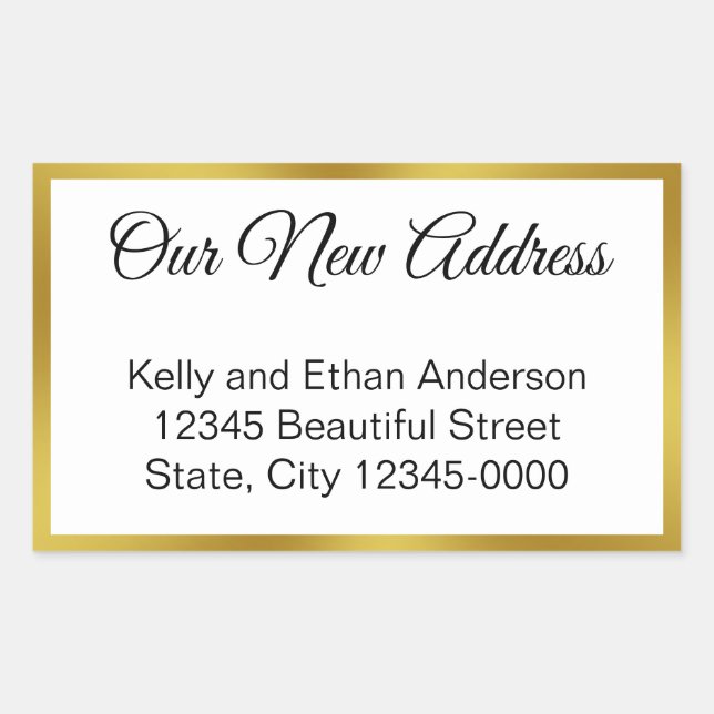 Our New Address White and Gold Moving Announcement Sticker (Front)