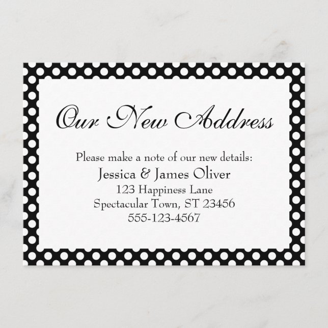 Our New Address with Black and White Polka Dots Enclosure Card (Front)