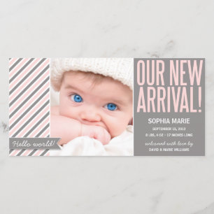 OUR NEW ARRIVAL IN PINK BIRTH ANNOUNCEMENT