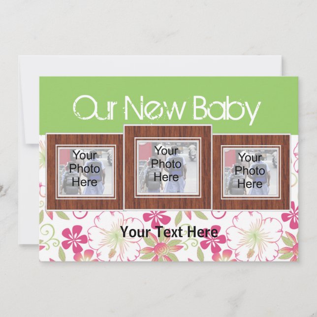 Our New Baby, Custom Photo Birth Announcement Card (Front)