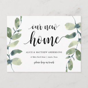 Our New Dream Home Address Announcement, Greenery Postcard